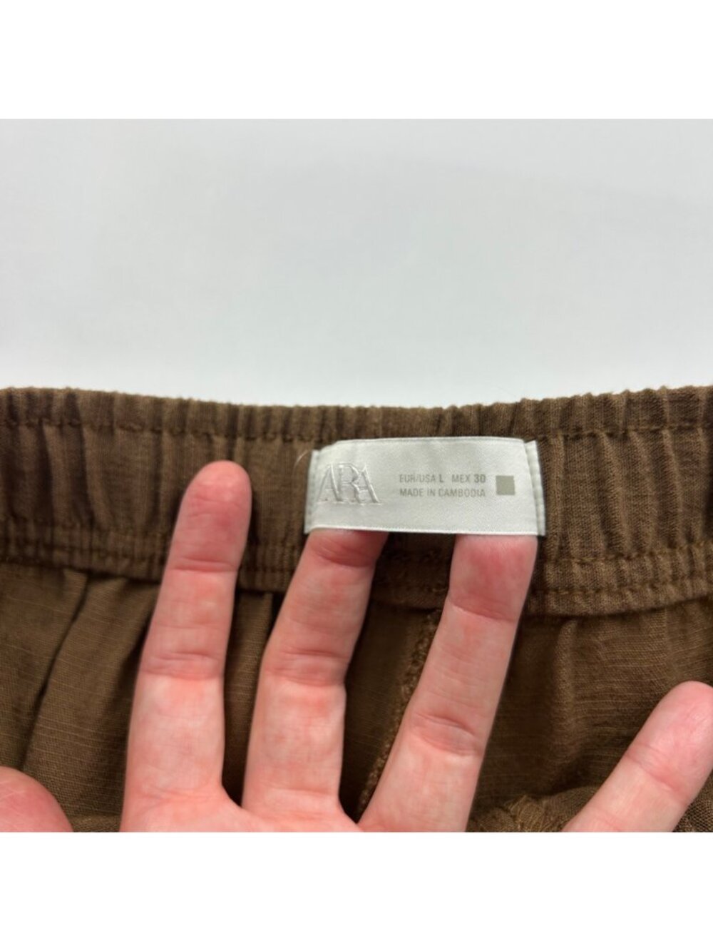 Zara Pecan Brown Crinkle Pull On Relaxed Leg Pant L - Picture 3 of 6